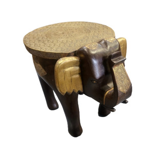 Elephant Side Table - Wooden with Brass Top