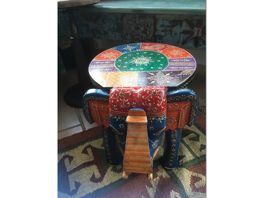 Painted Elephant Wooden Side Table 